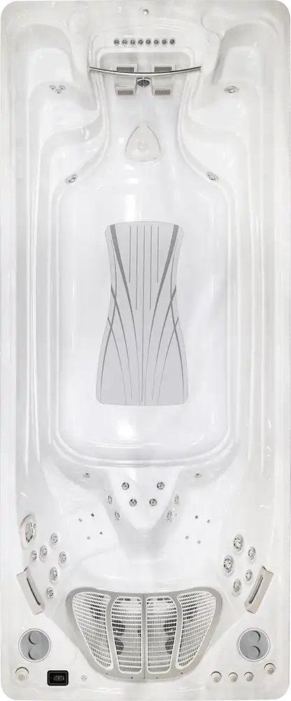 a white bathtub with a grey design