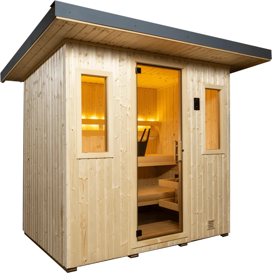 front view of a finnleo northstar outdoor sauna